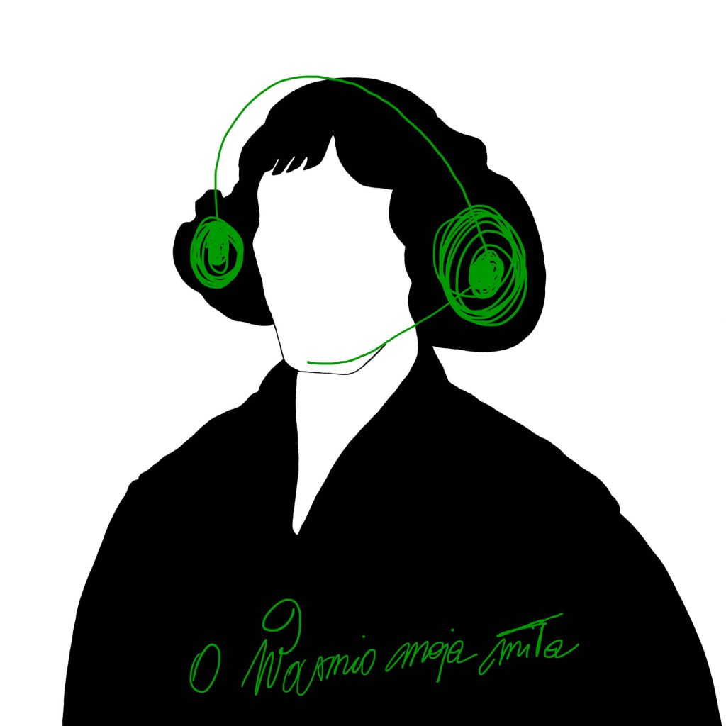 Ilustracja kobiety z słuchawkami na uszach