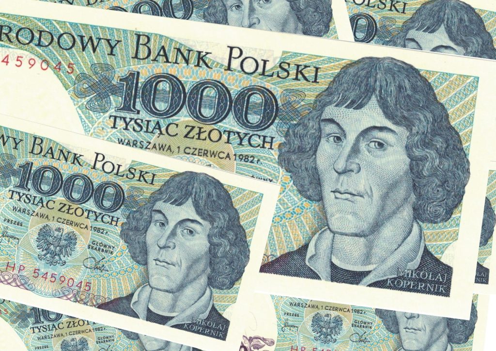 Banknot 1000 złotych z wizerunkiem Mikołaja Kopernika.