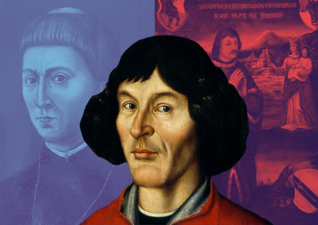 Portret mężczyzny z ciemnymi włosami na kolorowym tle.