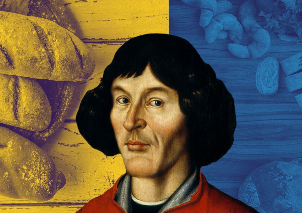 Portret mężczyzny z pieczywem w tle