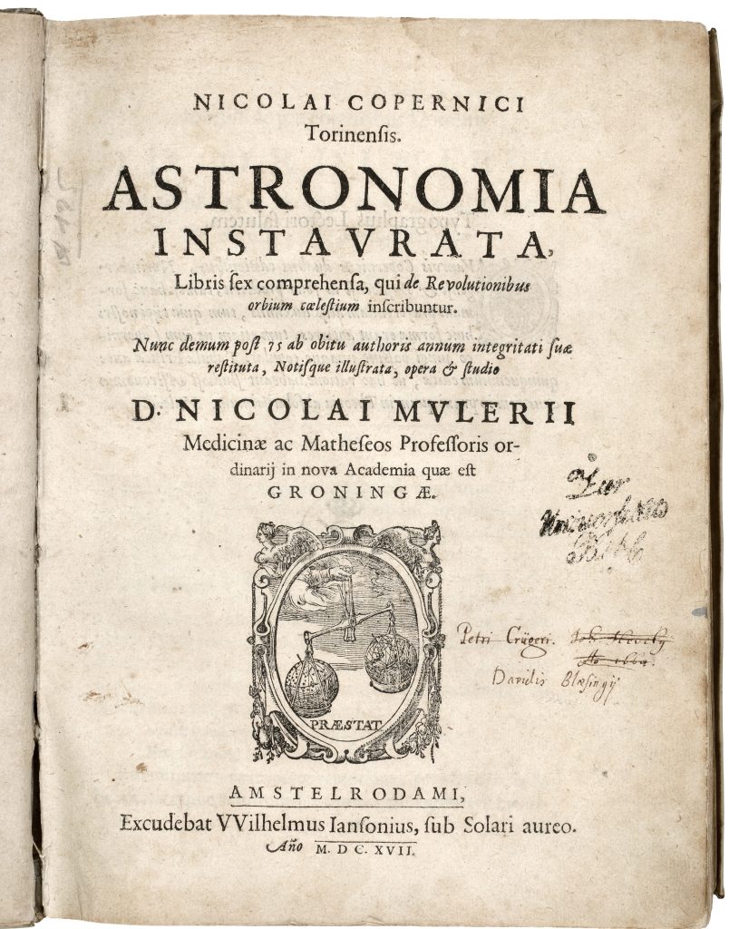Strona tytułowa książki o astronomii Kopernika.