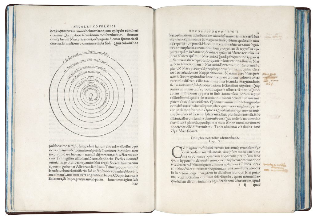 Strona z książki Mikołaja Kopernika z diagramem układu słonecznego.