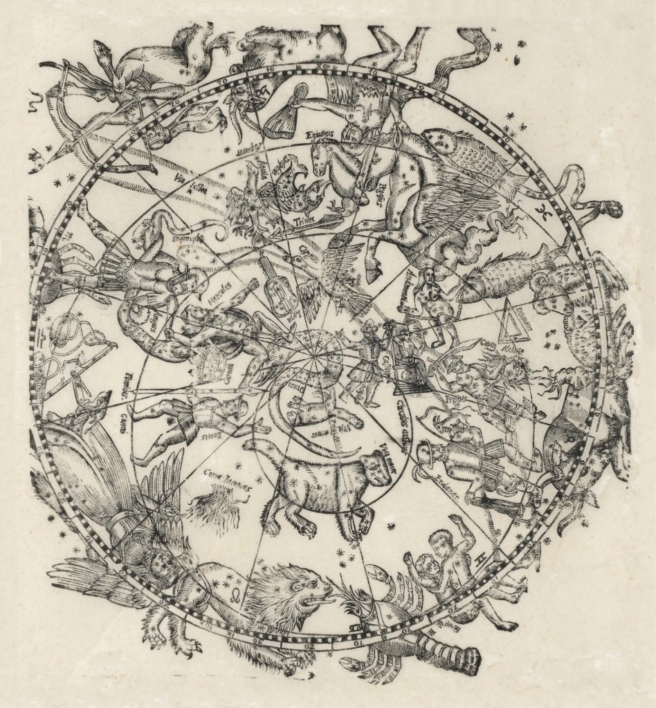 Stary zarys nieba z constelacjami.